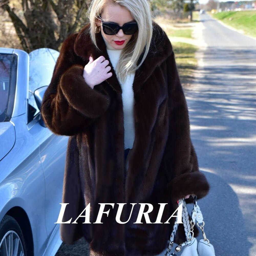 LAFURIA~ROYAL SAGA~BROWN~REAL MINK FUR~COAT/PONCHO~JACKET~LADIES L (10/12)~NWT
